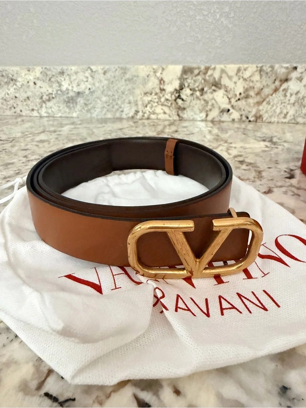 Valentino Garavani VLogo Signature reversible leather belt in black and camel le